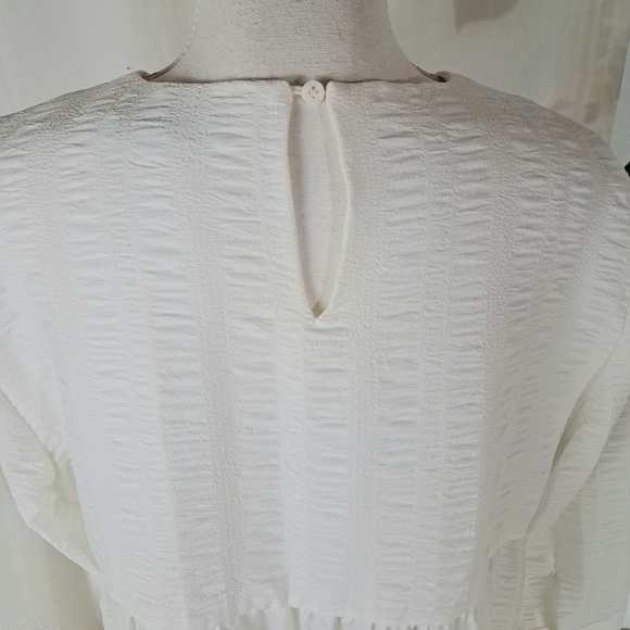 Zara Sharon Viral Shift Dress Womens SzL White Textured Tiered 3/4 Sleeve Mini - Picture 4 of 11